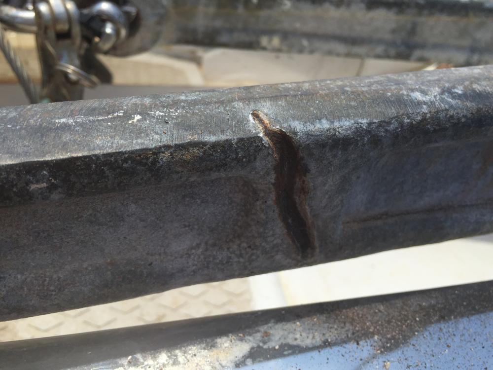 cracked Anchor: On a routine inspection of our anchoring equipment I noticed a large crack in the cast iron shank of the main bower anchor , I replaced it with a new generation anchor from Manson "the boss" is now attached to the chain with a swivel.